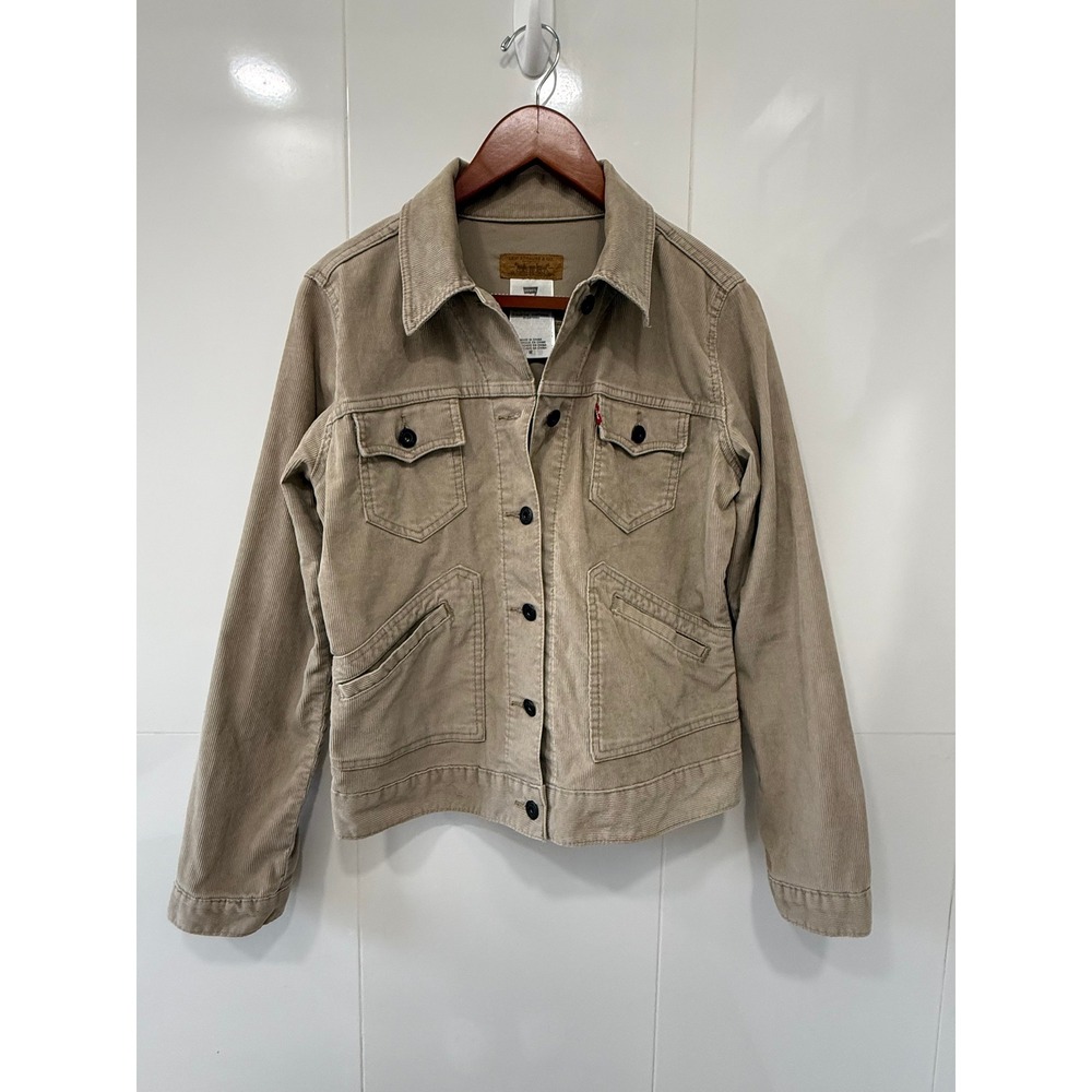 Levi's Beige Corduroy Trucker Jacket Women's Medium Utility 4 Pocket Stretch